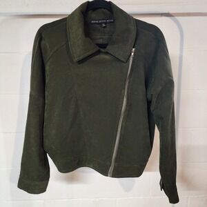 🌷HYFVE‎ Olive Green Faux Suede Moto Jacket Full Zip Long Sleeve Women's